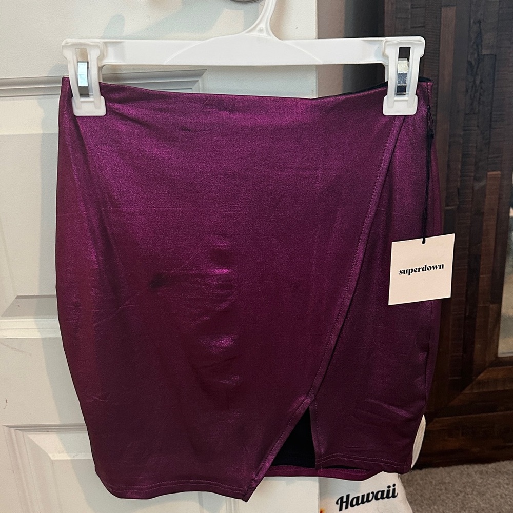 Superdown Shimmering Purple Metallic Mini Skirt NWT
